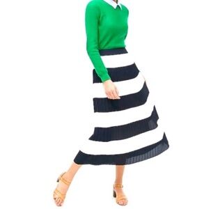 Striped Black & White Midi Skirt - Pleated A-Line